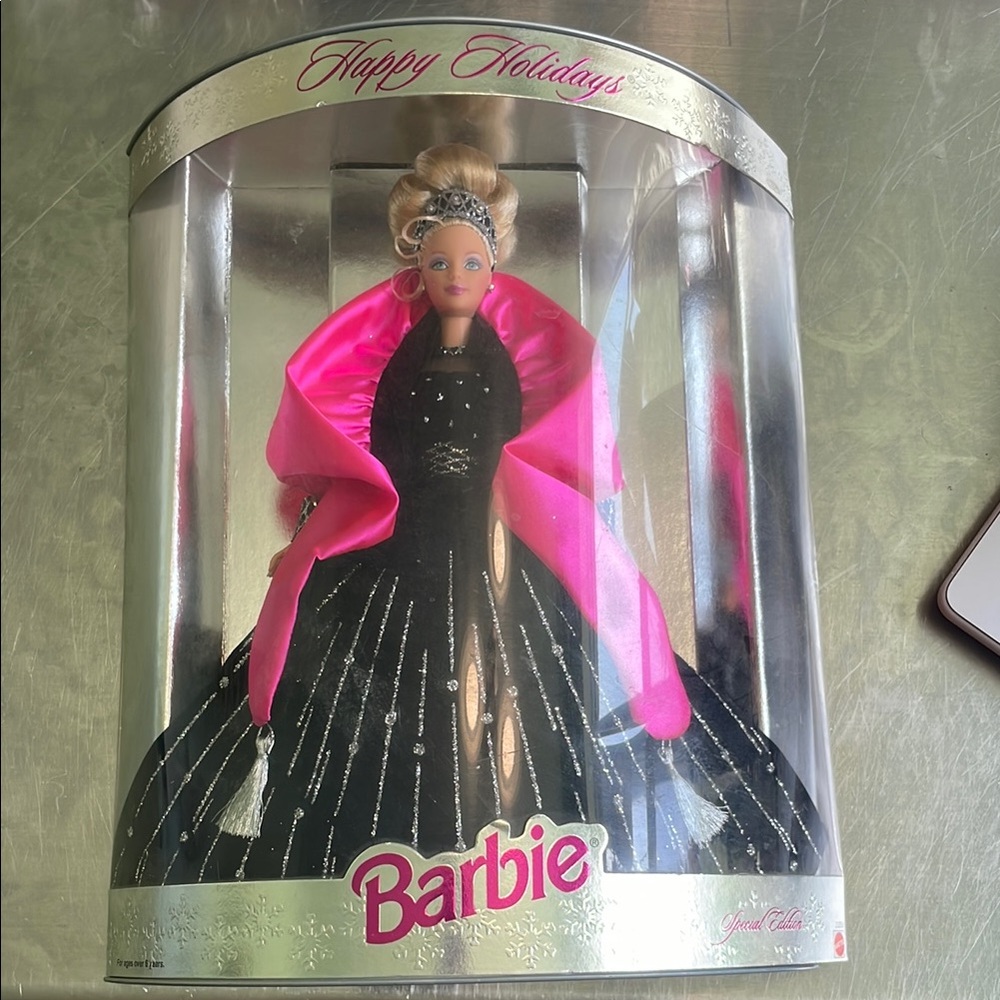 Barbie 1998 Happy Holidays Doll with Pink and Black Dress